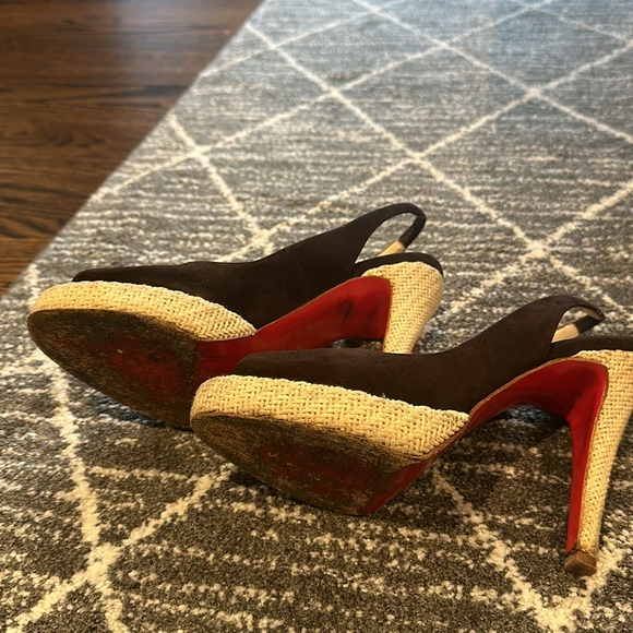 Christian louboutin suede platform pumps with raffia detail-5 inch heel - Picture 4 of 4